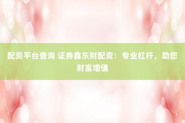配资平台查询 证券鑫东财配资：专业杠杆，助您财富增值