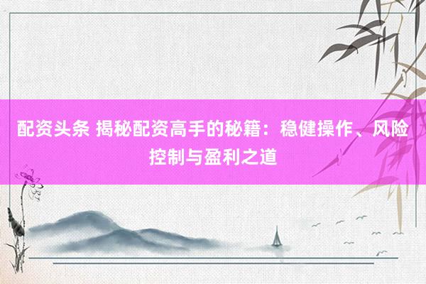 配资头条 揭秘配资高手的秘籍：稳健操作、风险控制与盈利之道