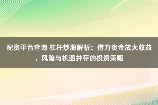 配资平台查询 杠杆炒股解析：借力资金放大收益，风险与机遇并存的投资策略